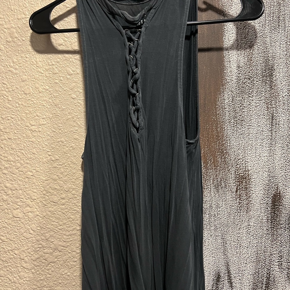 Dark Gray Sleeveless Dress with Lace-Up Detail